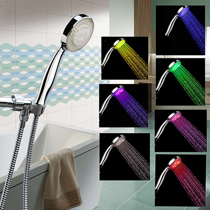 LED shower head with a rainbow of colors